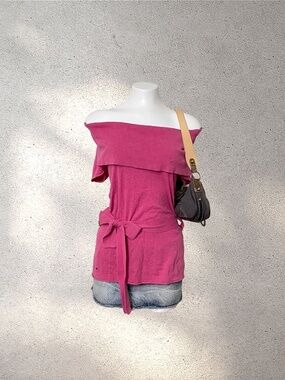 VTG Converse One Star Hot Pink Foldover Neck Short Sleeve Belted Top | Y2K McBli